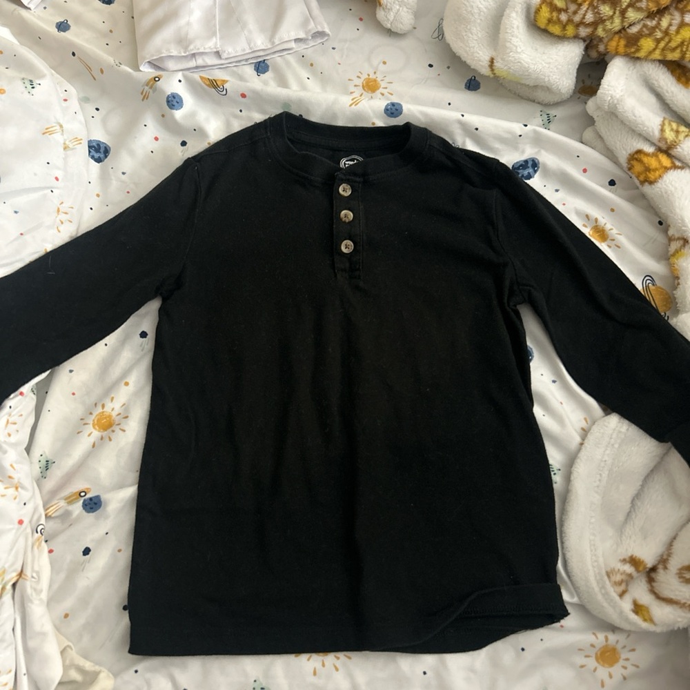 Wonder Nation Black Long Sleeve Henley Shirt